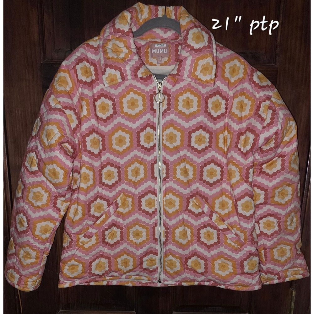 Show Me Your Mumu Powder Puffed Jacket Honeycomb Daisy Pink Orange Oversized XS